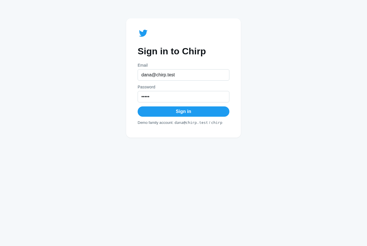 Chirp sign-in page